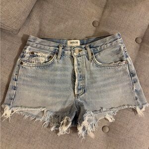 Agolde Frayed Hem Light Blue Denim Shorts